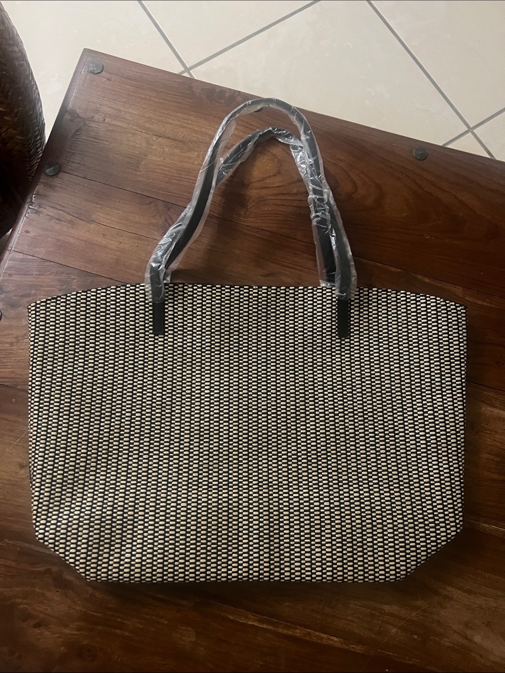 Woven Black and Cream Tote Bag